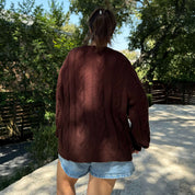 Crewneck Cable-Knit Sweater - Chocolate