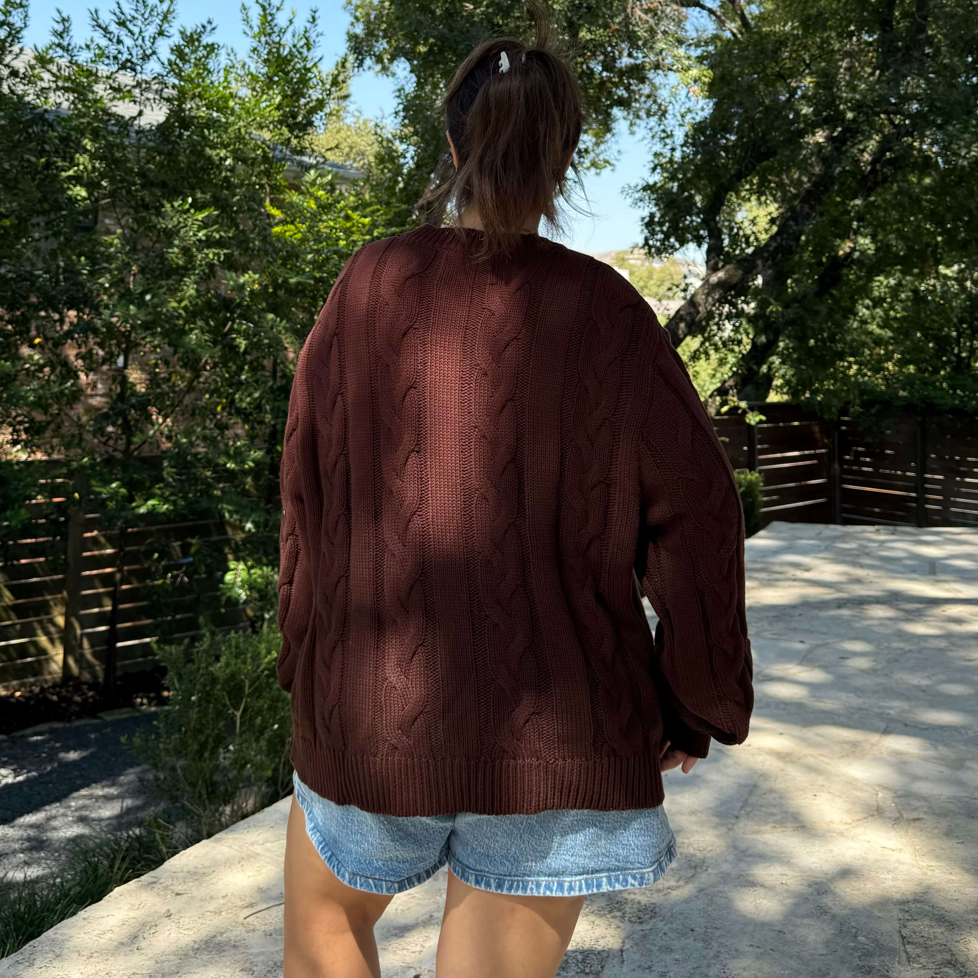 Crewneck Cable-Knit Sweater - Chocolate