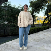 Crewneck Cable-Knit Sweater - Cream