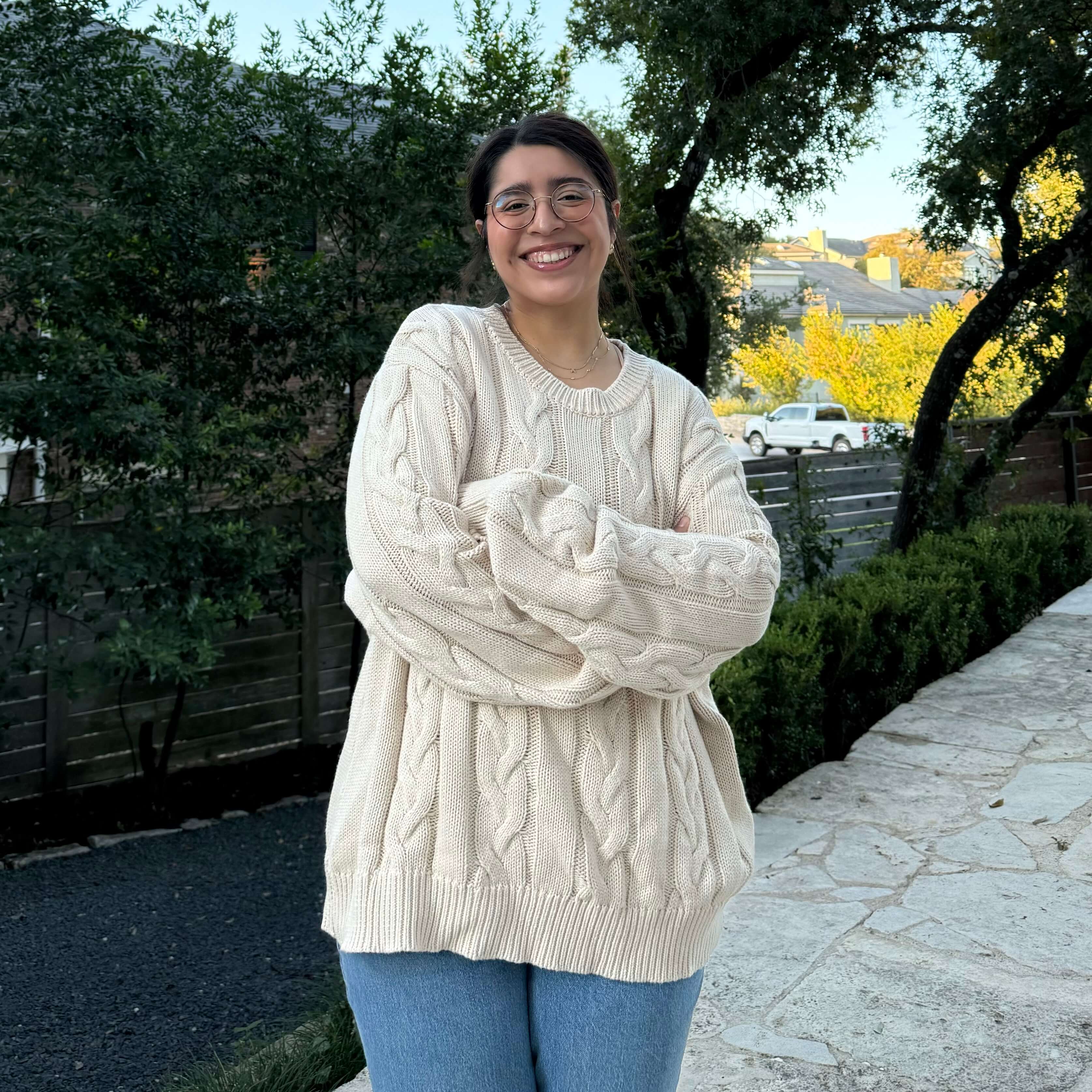 Crewneck Cable-Knit Sweater - Cream