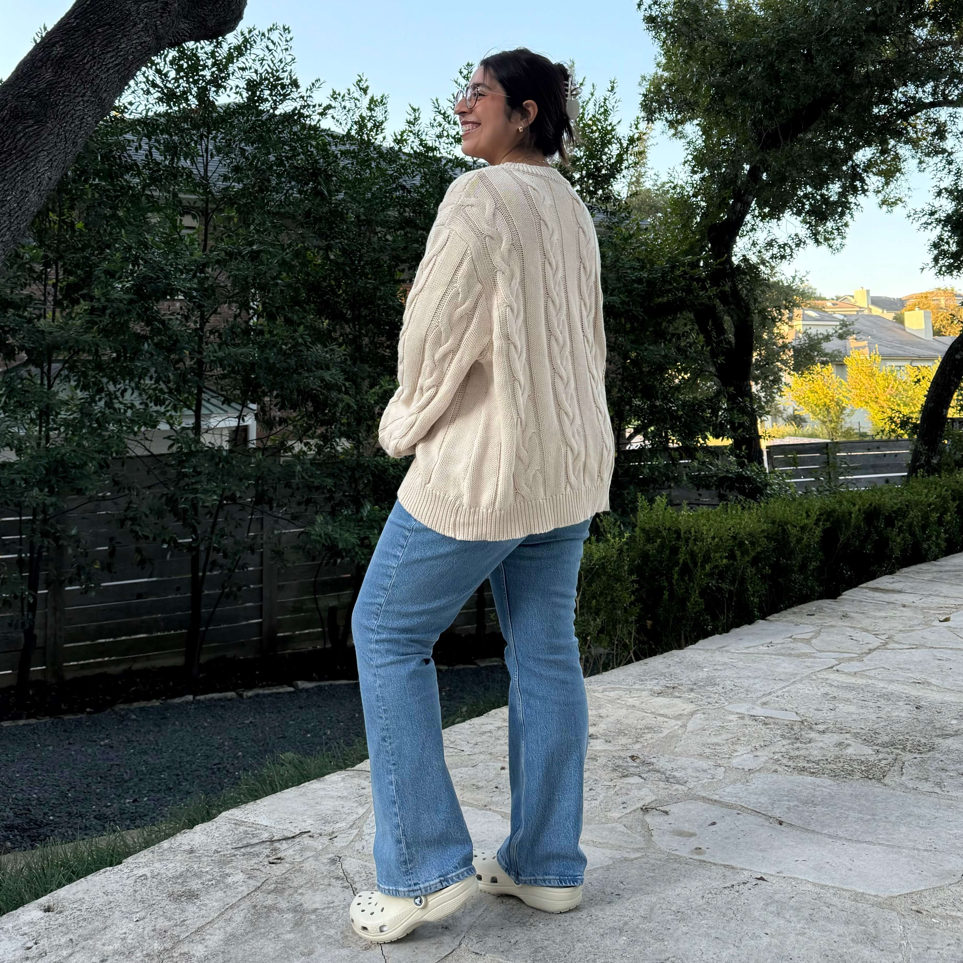 Crewneck Cable-Knit Sweater - Cream