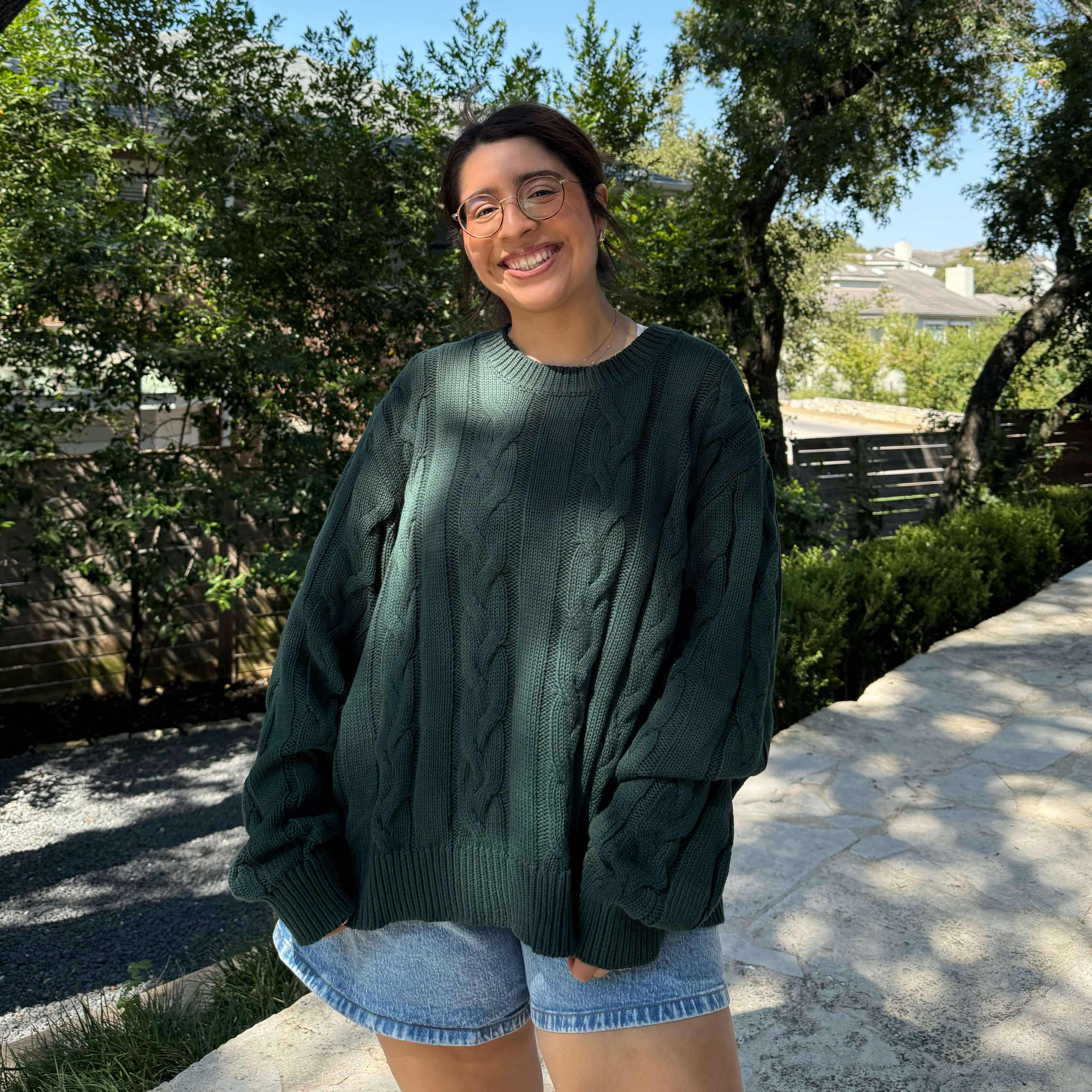 Crewneck Cable-Knit Sweater - Pine