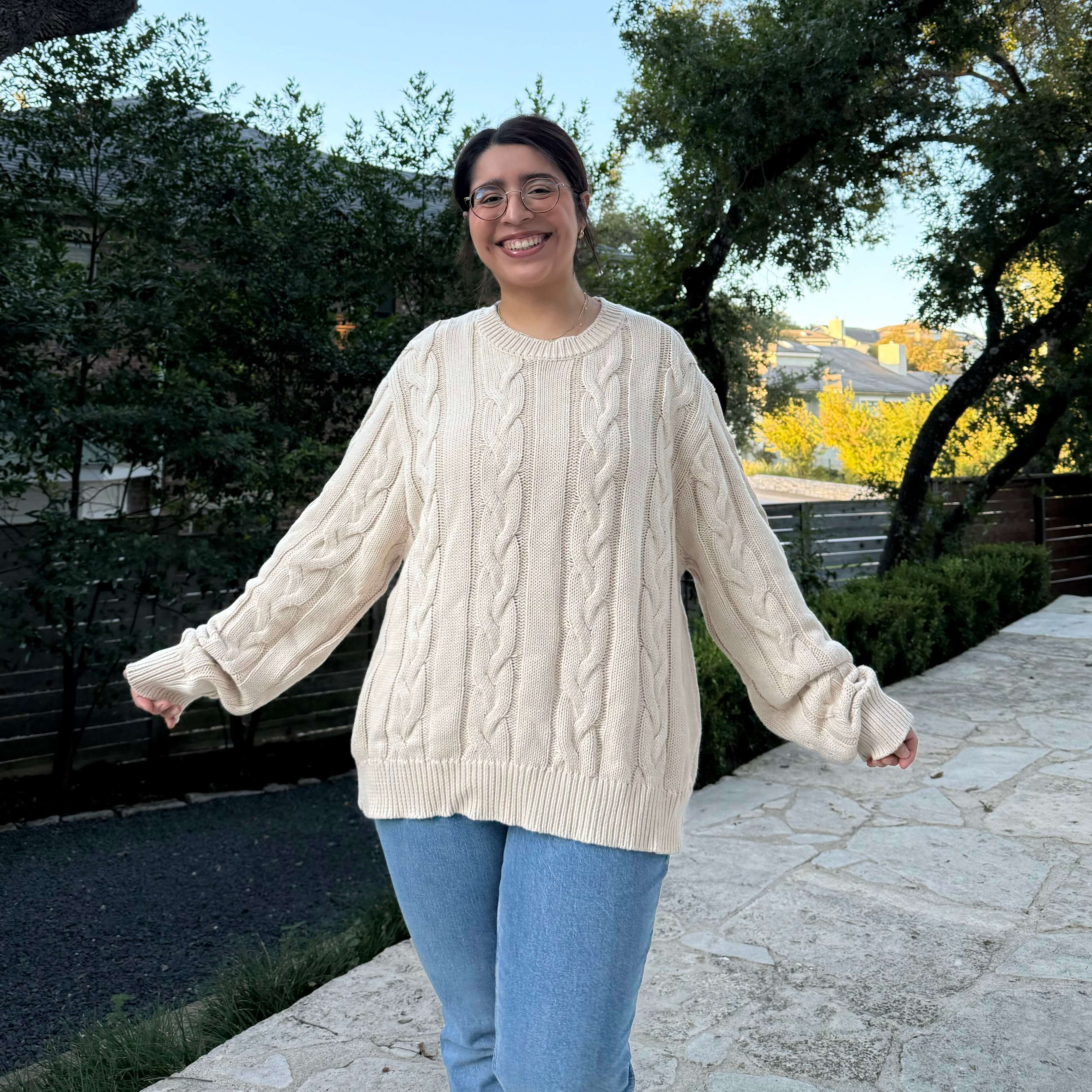 Crewneck Cable-Knit Sweater - Cream