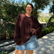 Crewneck Cable-Knit Sweater - Chocolate