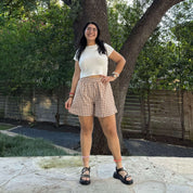 Summer Gingham Shorts - Chestnut *Clearance Sale*
