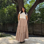 Gingham Long Skirt - Chestnut