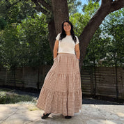 Gingham Long Skirt - Chestnut